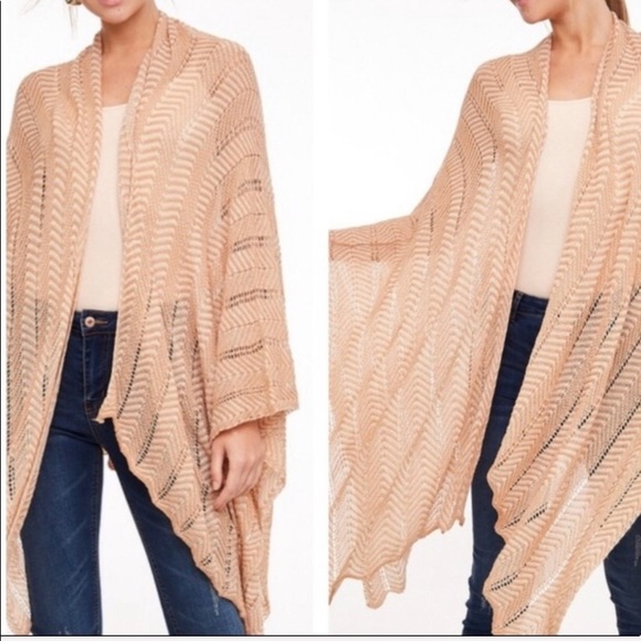 New- Knit Apricot Shawl/ Open Cardigan
